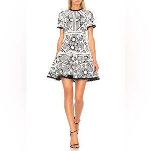 Alexis Emiliana Fit & Flare Mini Dress Black and White Diamond Lace size Medium